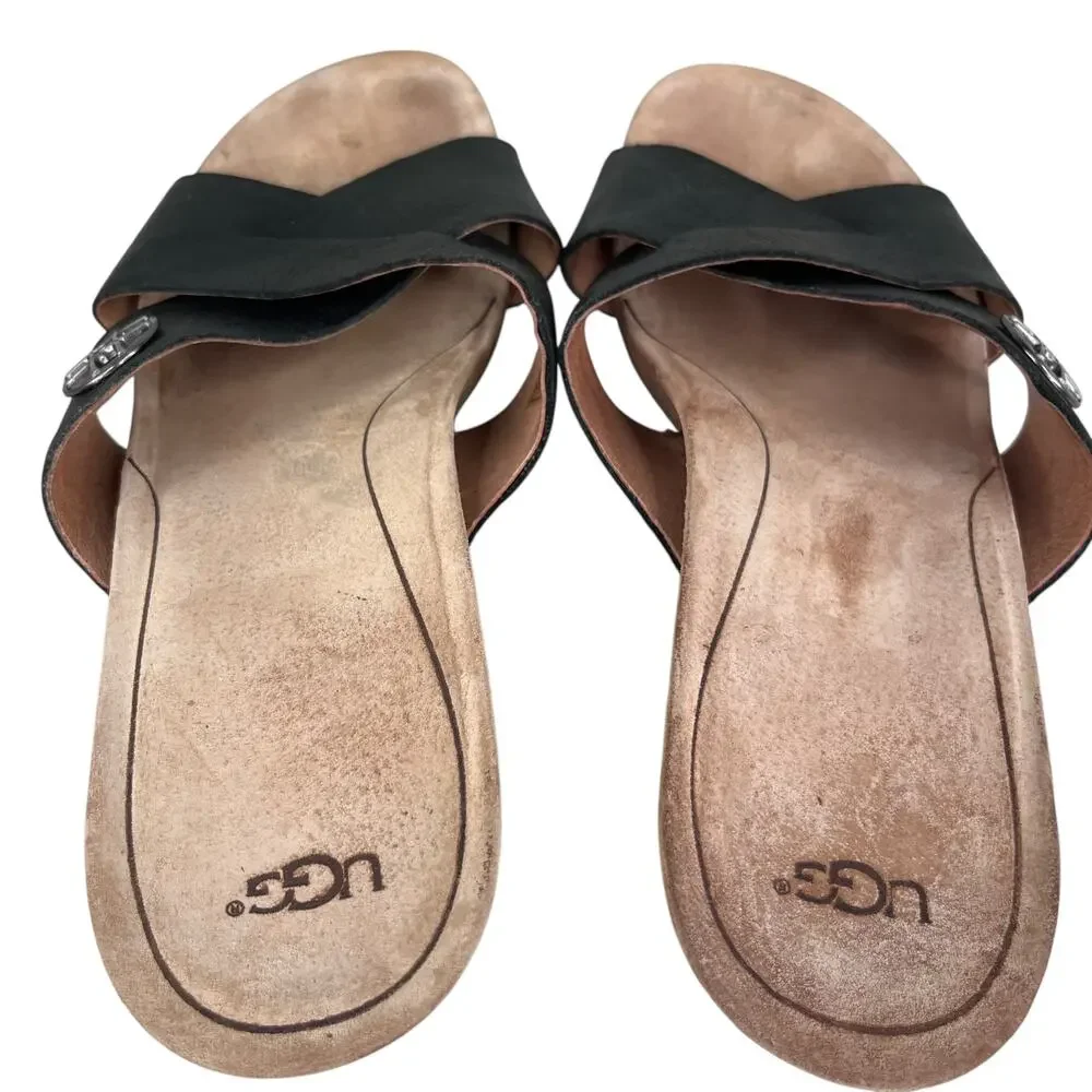 UGG LYRA Wedge Sandals 11 Black Criss Cross Slides 1009854